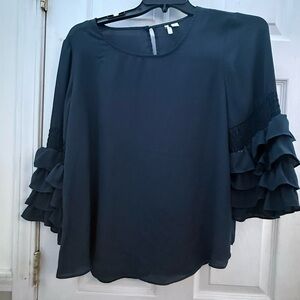 JCPenney Black Ruffle Sleeve Blouse